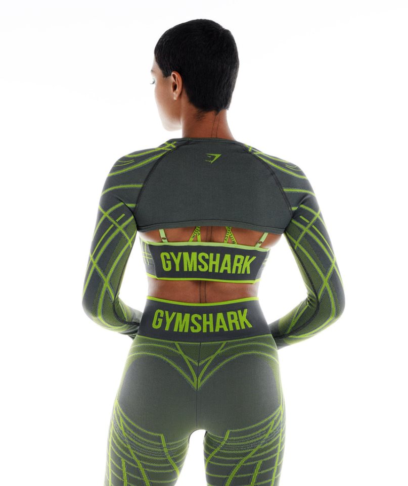 Women's Gymshark Wtflex Linear Seamless Long Sleeve Shrug Sweatshirts Green | CA 5763D0